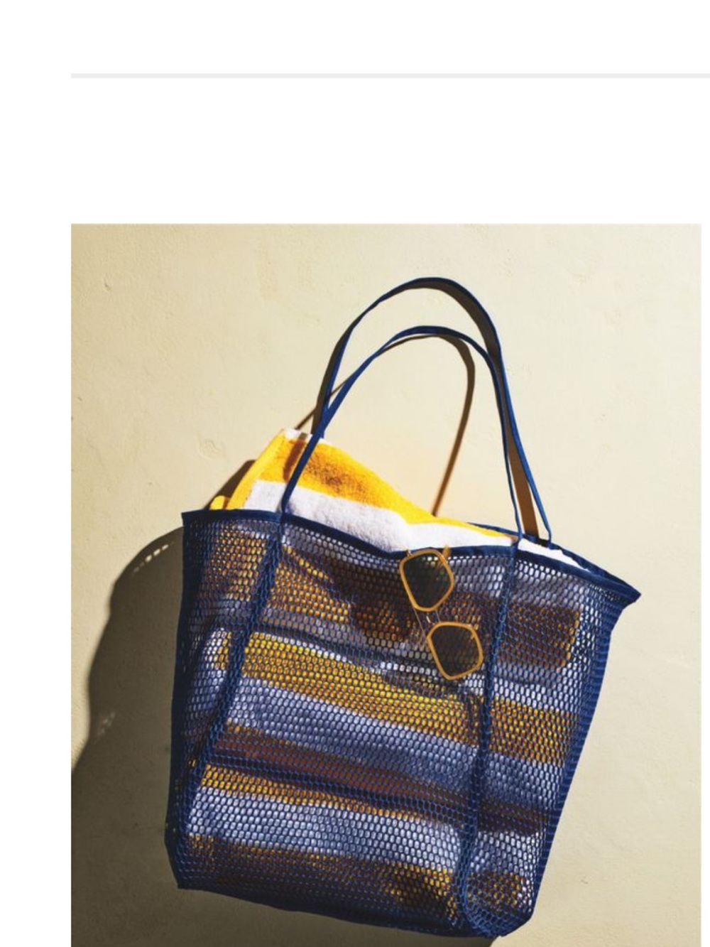 Blue Mesh Tote Bag with Yellow Accent - Stylish Beach Carryall